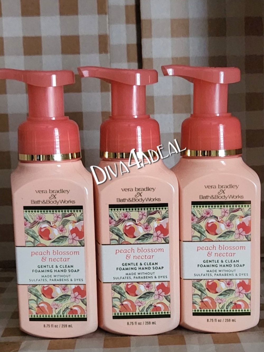 Bath Body Works X Vera Bradley PEACH BLOSSOM & NECTAR 8.75 FL OZ Hand Soap Set